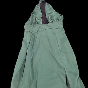 Emerald green, jewel tone formal halter column dress with high leg slit